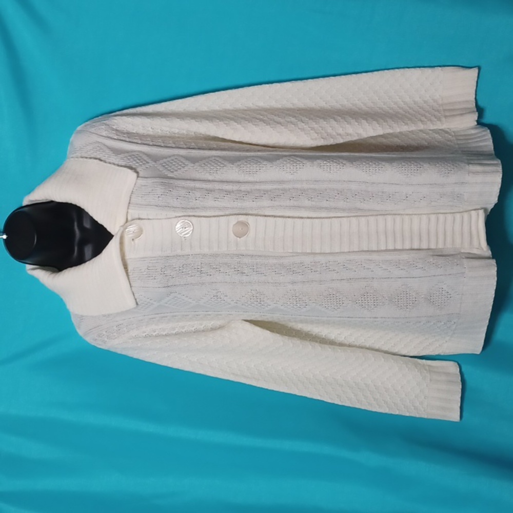 Basic Editions Off White Button Front Sweater. Si… - image 2